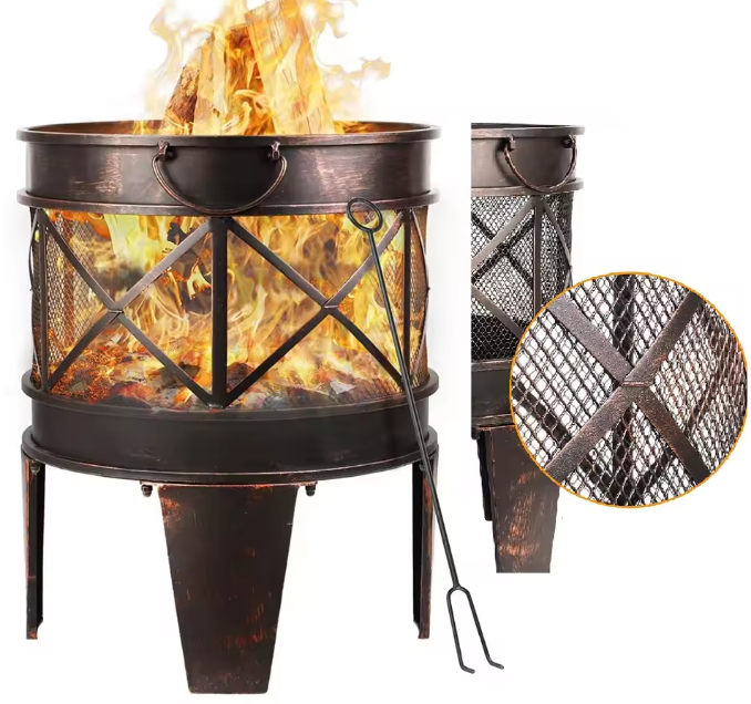 Brazier Met Vonkbescherming en Handgrepen – Tuinhouten Vuurmand voor Barbecue en Verwarming