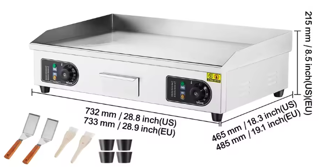 Commerciële Elektrische Bakplaat – 4,4 kW Aanrecht Grill voor Thuis & Professioneel Gebruik
