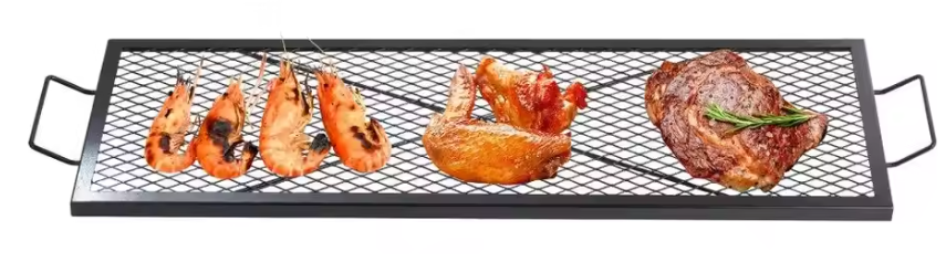 Rechthoekig Stalen Grillrooster – 111 × 38 cm Kampvuur BBQ Rooster met Handvat