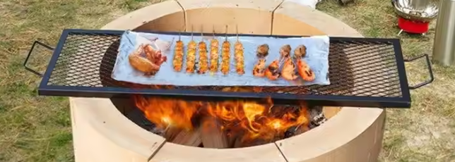 Rechthoekig Stalen Grillrooster – 111 × 38 cm Kampvuur BBQ Rooster met Handvat