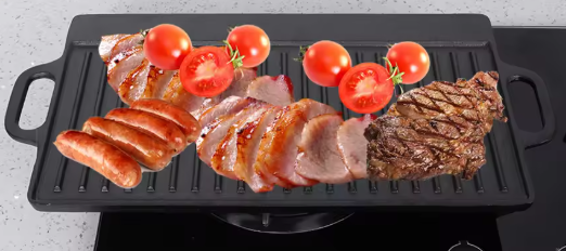 Dubbelzijdige Gietijzeren Grillplaat met Antiaanbaklaag – Geribbeld & Glad Kookoppervlak