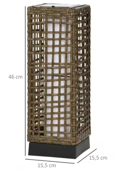 Solar Rotan LED Buitenlamp met Lichtsensor – Waterdicht, 15,5×15,5×46 cm, Voor Tuin & Terras