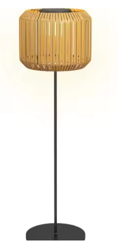 Straatlantaarn op Zonne-energie – Warm Wit LED-licht, Waterdichte Tuinvloerlamp met Rotan Kap, IP44