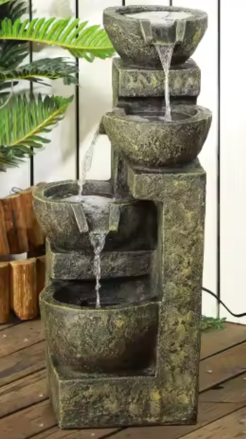 Vierstaps Vintage Tuinfontein – Verstelbare Waterval voor Tuin, Vijver & Terras