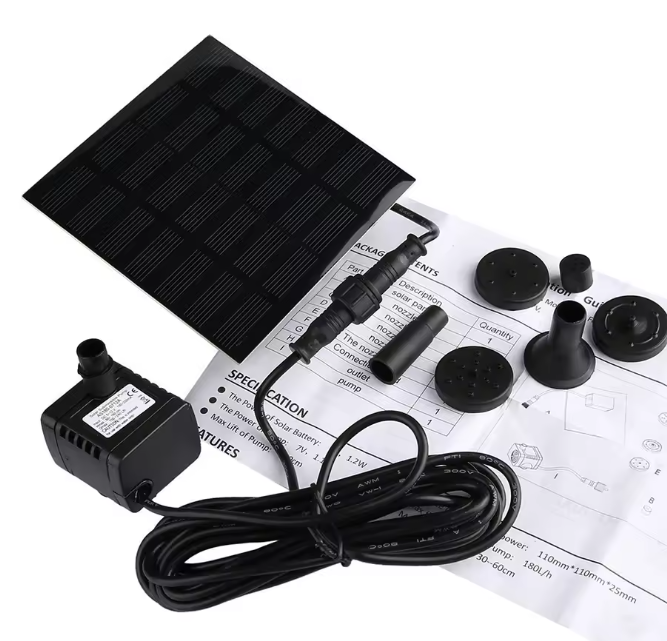 Zonne-energie Vijverfontein – 1,2 W Waterpomp met 6 Sproeiers, 200 L/u, voor Tuin & Vogelbad