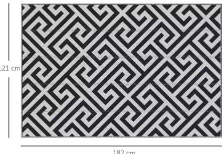 Waterdicht Dubbelzijdig Buitentapijt – 121×182 cm, Zwart/Wit, Kunststof, Geschikt voor Terras, Tuin en Kamperen