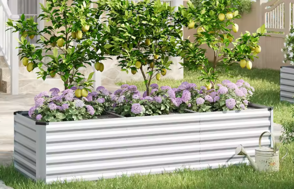 Verhoogd Stalen Tuinbed – Zilveren Plantenbak voor Balkon, Terras en Tuin