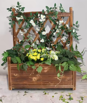 Verhoogde Plantenbak met Trellis – Massief Dennenhout, Vrijstaand voor Klimplanten en Bloemen