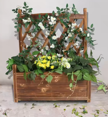 Verhoogde Plantenbak met Trellis – Massief Dennenhout, Vrijstaand voor Klimplanten en Bloemen
