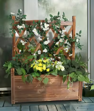 Verhoogde Plantenbak met Trellis – Massief Dennenhout, Vrijstaand voor Klimplanten en Bloemen