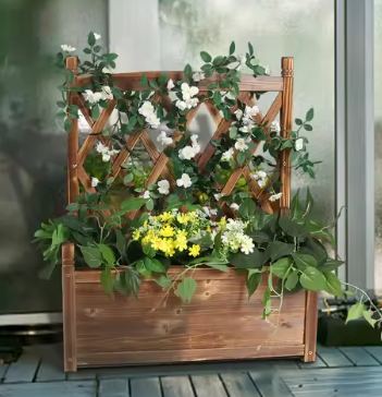 Verhoogde Plantenbak met Trellis – Massief Dennenhout, Vrijstaand voor Klimplanten en Bloemen
