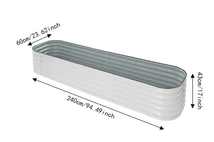 Rechthoekige Metalen Plantenbak – 240×60×43 cm, Aluminium-Verzinkt Staal, Groot Formaat voor Buiten