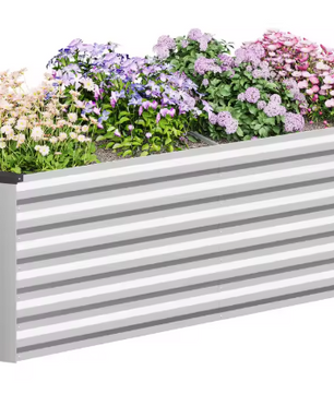 Verhoogd Metalen Tuinbed – Gegalvaniseerd Staal, Anti-Roest, Zilver – Voor Groenten, Kruiden en Bloemen