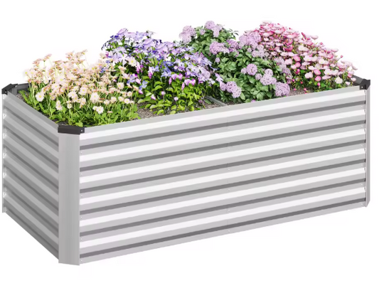 Verhoogd Metalen Tuinbed – Gegalvaniseerd Staal, Anti-Roest, Zilver – Voor Groenten, Kruiden en Bloemen