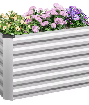 Verhoogd Metalen Tuinbed – Gegalvaniseerd Staal, Anti-Roest, Zilver – Voor Groenten, Kruiden en Bloemen