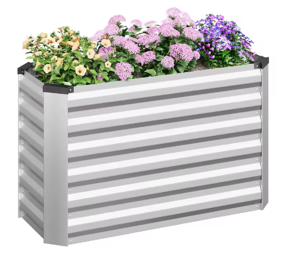 Verhoogd Metalen Tuinbed – Gegalvaniseerd Staal, Anti-Roest, Zilver – Voor Groenten, Kruiden en Bloemen