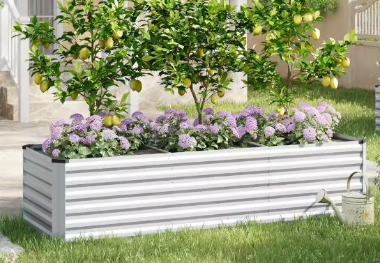Verhoogd Metalen Tuinbed – Gegalvaniseerd Staal, Anti-Roest, Zilver – Voor Groenten, Kruiden en Bloemen
