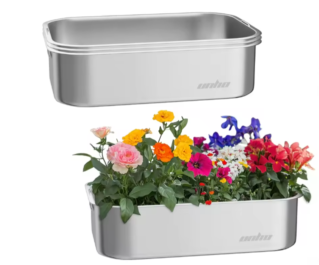 Set van 3 Verhoogde Roestvrijstalen Tuinbedden – Zilver, Duurzaam en Weerbestendig – Voor Binnen en Buiten