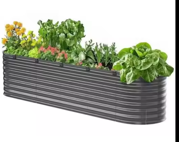 Metalen Verhoogd Tuinbed – Gegalvaniseerde Ovale Plantenbak met Open Bodem – Duurzaam en Veilig voor Buitenplanten