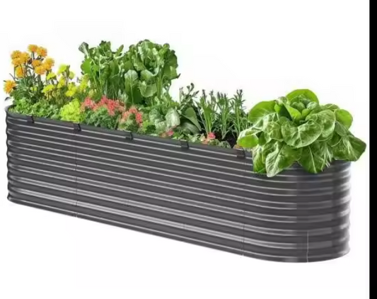 Metalen Verhoogd Tuinbed – Gegalvaniseerde Ovale Plantenbak met Open Bodem – Duurzaam en Veilig voor Buitenplanten