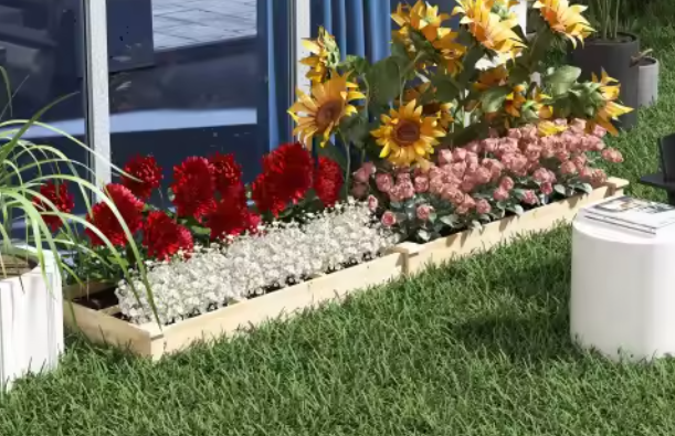 Verhoogd Houten Tuinbed met 2 Vakken – Grote Plantenbak voor Kruiden, Groenten en Bloemen – Natuurlijk en Duurzaam