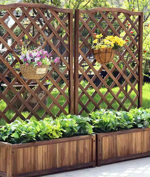 Verhoogd Houten Tuinbed met Latwerk – Plantenbak met Klimondersteuning voor Buiten en Binnen
