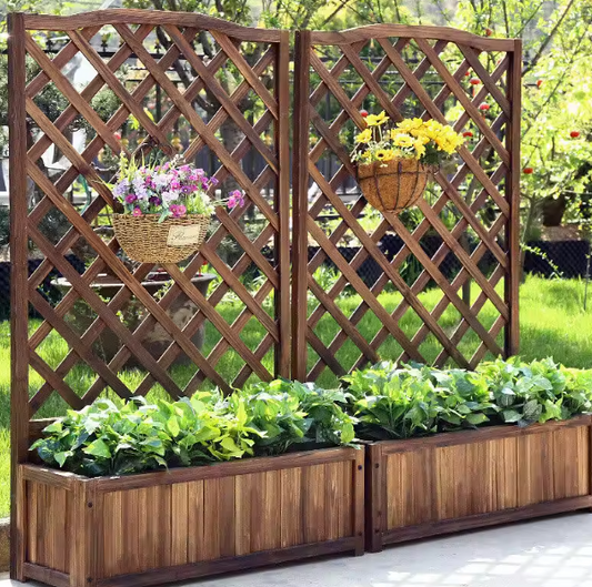 Verhoogd Houten Tuinbed met Latwerk – Plantenbak met Klimondersteuning voor Buiten en Binnen