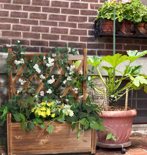 Verhoogd Houten Tuinbed met Latwerk – Plantenbak met Klimondersteuning voor Buiten en Binnen