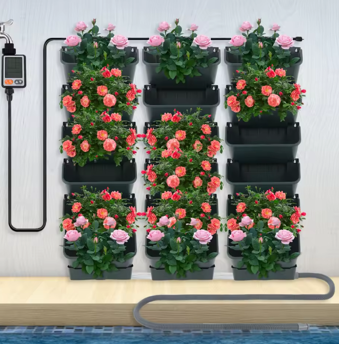 18-Pot Zelfwaterende Hangende Plantenbakset – Verticale Wandmontage met Slimme Timer & Regensensor