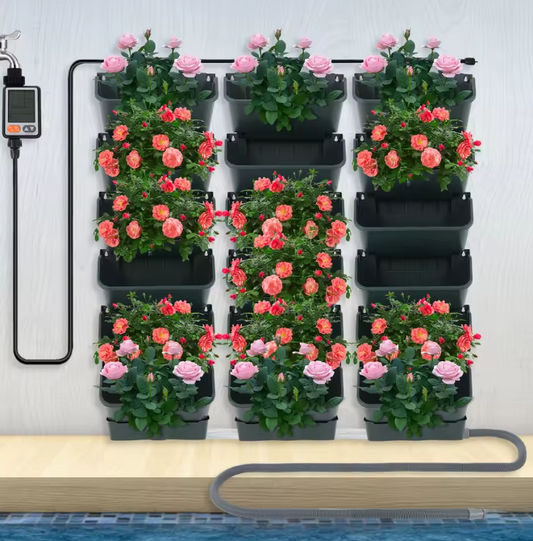 18-Pot Zelfwaterende Hangende Plantenbakset – Verticale Wandmontage met Slimme Timer & Regensensor