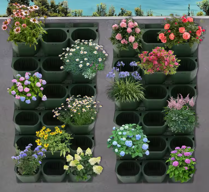 Wandgemonteerde Plantenbak met 36 Potten – Verticale Bloempothouder voor Binnen & Buiten
