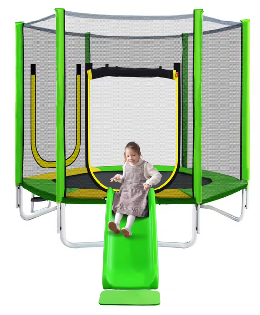 Buitentrampoline 213 cm – Inclusief Veiligheidsnet, Schuifladder, 2 Deuren & Gewatteerde Staven, TUV-Gecertificeerd tot 100 kg