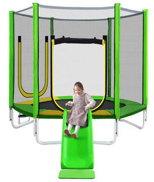 Buiten Trampoline Ø 213 cm – Inclusief Schuifladder, Veiligheidsnet, 2 Deuren & Gewatteerde Staven – Draagvermogen 100 kg