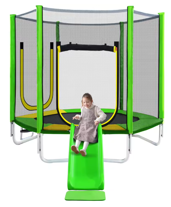Buiten Trampoline Ø 213 cm – Inclusief Schuifladder, Veiligheidsnet, 2 Deuren & Gewatteerde Staven – Draagvermogen 100 kg