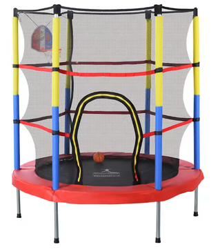 Kindertrampoline 145 cm met Basketbalmand – Voor Binnen & Buiten, Inclusief Pomp en Ballen, Draagvermogen 45 kg