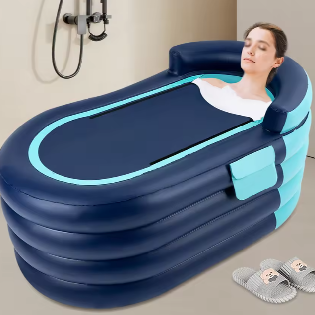 Opblaasbaar Bad met Ergonomische Rugleuning & Draadloze Luchtpomp – 84 × 140 × 74 cm, 4 Luchtkamers, Inclusief Afdekhoes