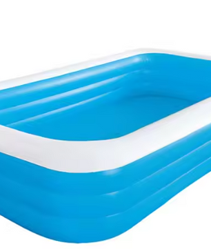 Groot Opblaasbaar Familiezwembad – PVC, Rechthoekig, Comfortabele Bodem & Lekvrije Kleppen