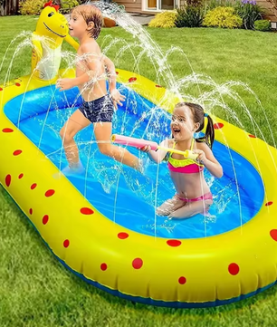 Opblaasbaar Dinosaurus Zwembad met Fontein – PVC, 170 cm, Kinderwaterspeelgoed voor Buiten