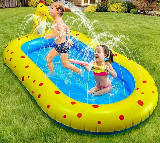 Opblaasbaar Dinosaurus Zwembad met Fontein – PVC, 170 cm, Kinderwaterspeelgoed voor Buiten