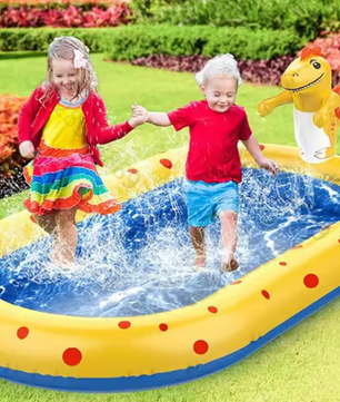Opblaasbaar Dinosaurus Zwembad met Fontein – PVC, 170 cm, Kinderwaterspeelgoed voor Buiten