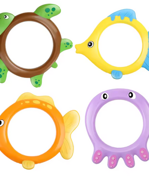 Set van 8 Zinkend Zwembad Duikspeelgoed – 4 Duikringen & 4 Zeemeerminnen, Kleurrijk Onderwater Speelgoed voor Kinderen