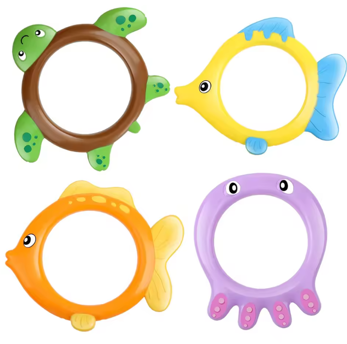 Set van 8 Zinkend Zwembad Duikspeelgoed – 4 Duikringen & 4 Zeemeerminnen, Kleurrijk Onderwater Speelgoed voor Kinderen
