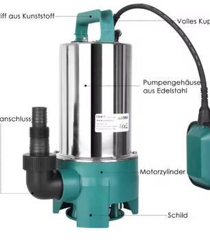 RVS Dompelpomp – 1100W, 16500 L/u, Vlotterschakelaar 35 mm