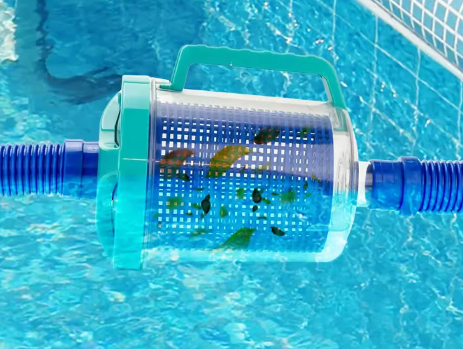 Zwembadbladcollector met 5 Skimmersokken – Inline Zwembadvacuümfilter & Leaf Canister