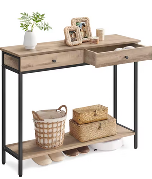 Industriële Consoletafel Landelijk Design met 2 Laden – Metaal & Houtlook, 100×30cm