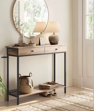 Industriële Consoletafel Landelijk Design met 2 Laden – Metaal & Houtlook, 100×30cm