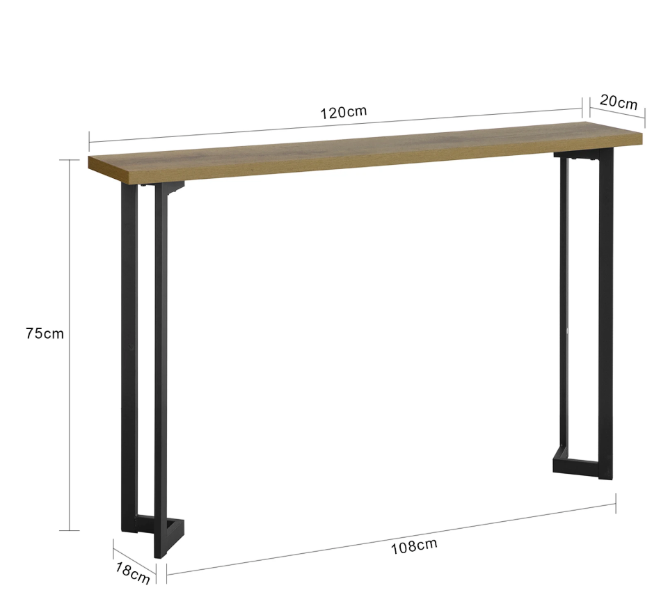 Industriële Consoletafel – Landelijk Design met Metalen Frame, 120x20cm
