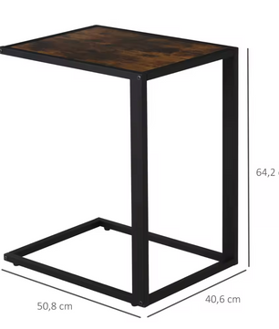 Industrieel C-Vormige Bijzettafel – MDF & Metaal, Rustiek-Bruin