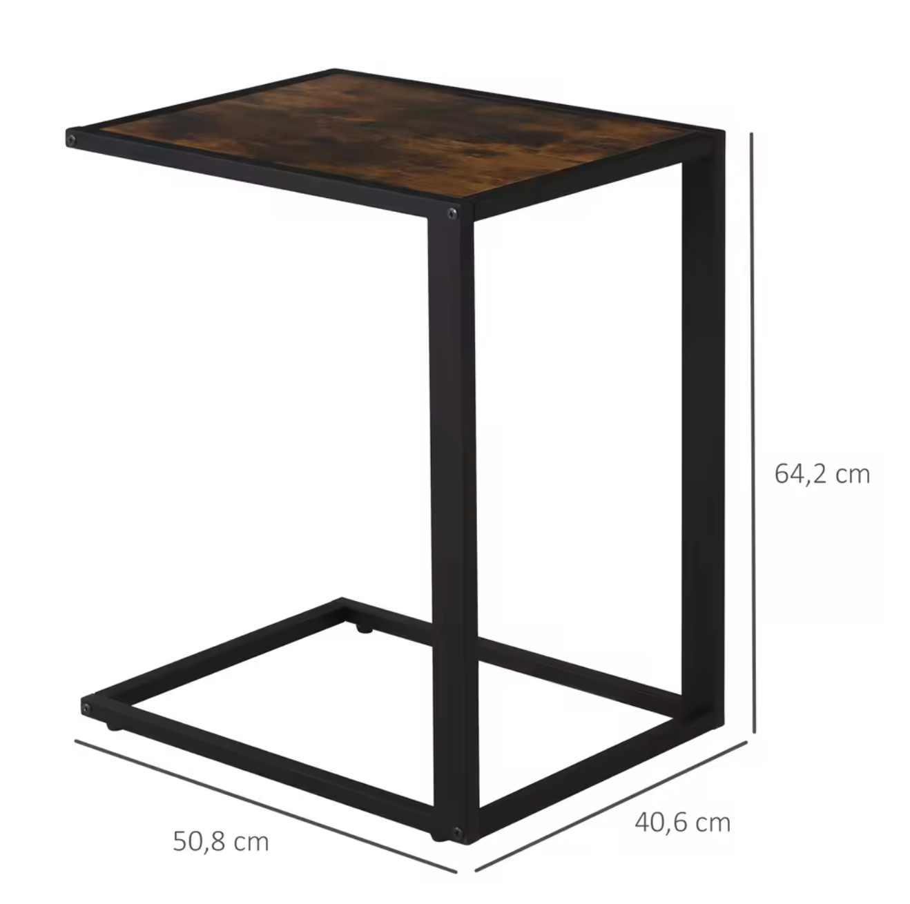 Industrieel C-Vormige Bijzettafel – MDF & Metaal, Rustiek-Bruin
