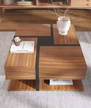 Vierkante salontafel 78cm – met lades en onderplank